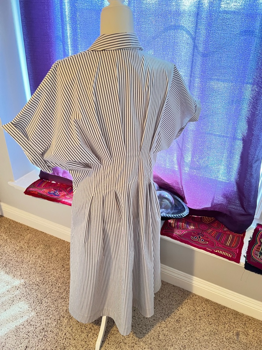 Anthropology brand Exquise Striped Button-Front Shirt Dress in White & Black - Picture 8 of 8